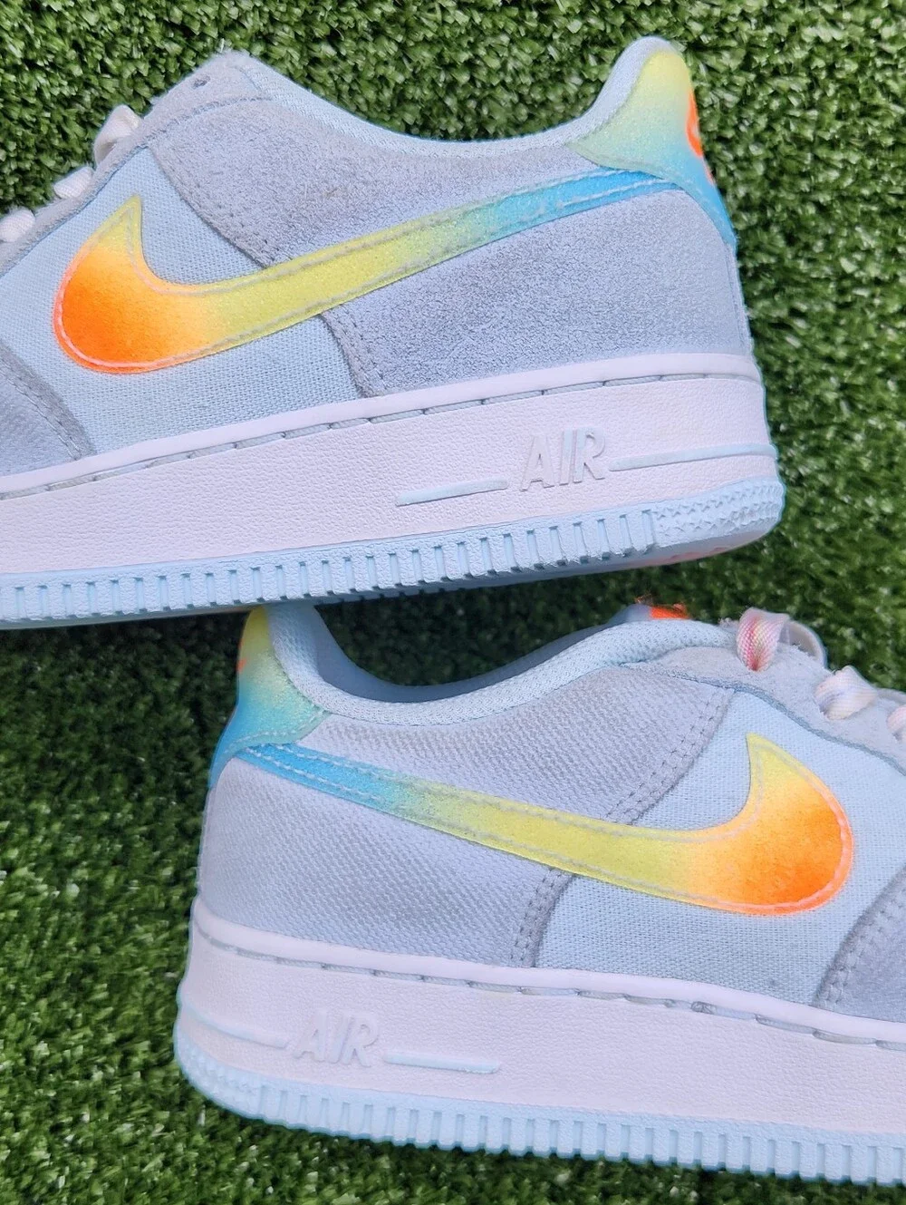 Nike Air Force 1 Low Running Little Blue Orange Leather Big Girls Size 4.5 Youth